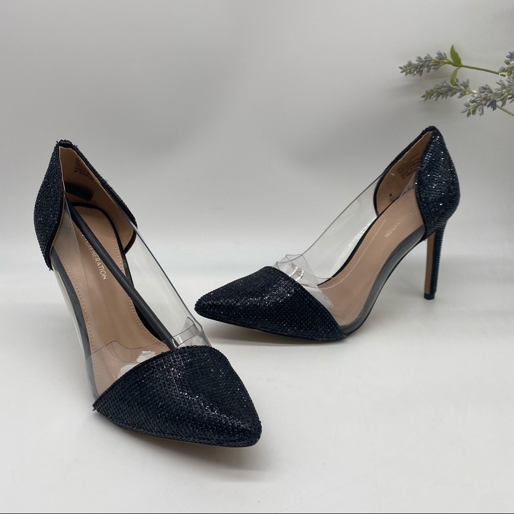 BCBGeneration Black Rhinstone Pointed Toe Heels